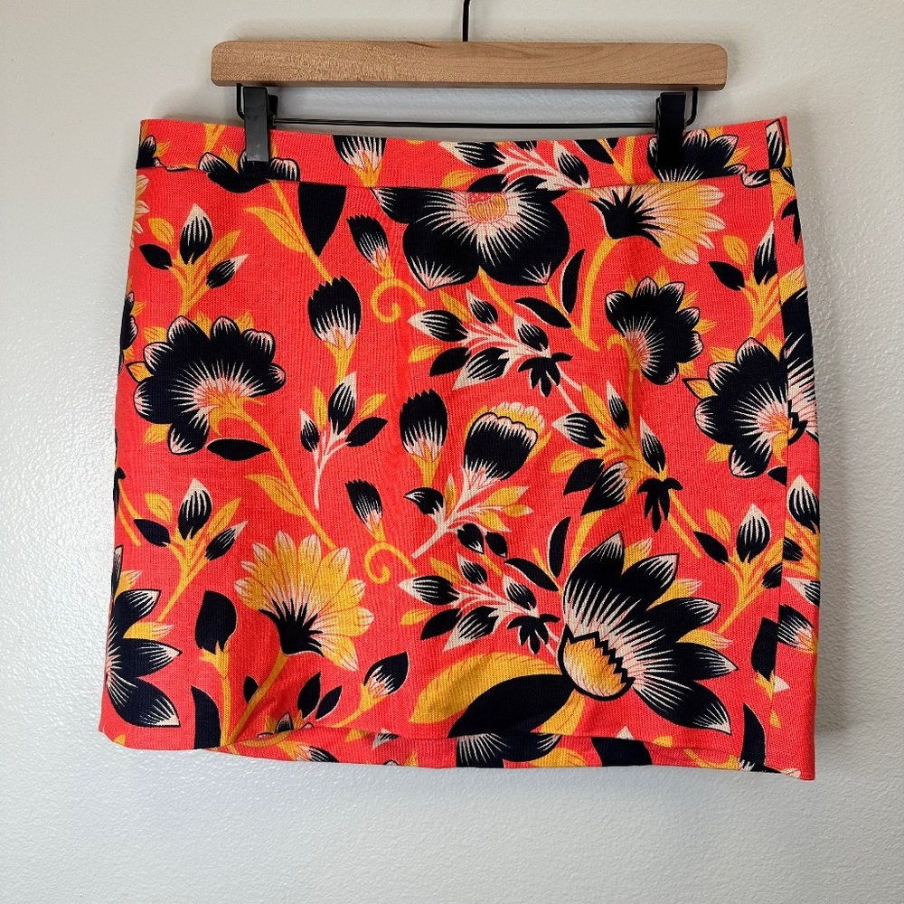 J.Crew Orange Floral Print Linen Blend Skirt size 12